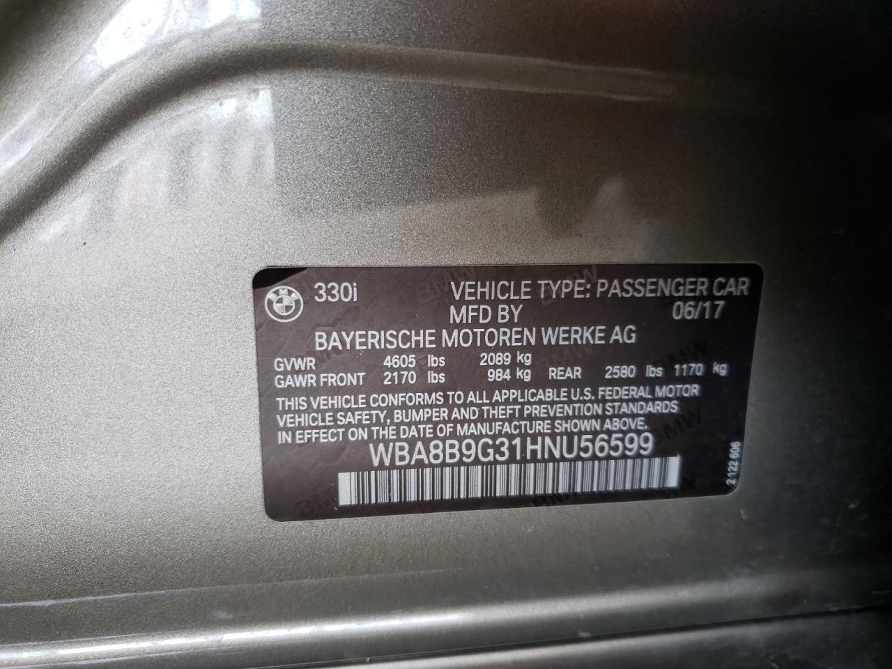 Photo 10 from auction – 2017 BMW 330 I with VIN WBA8B9G31HNU56599