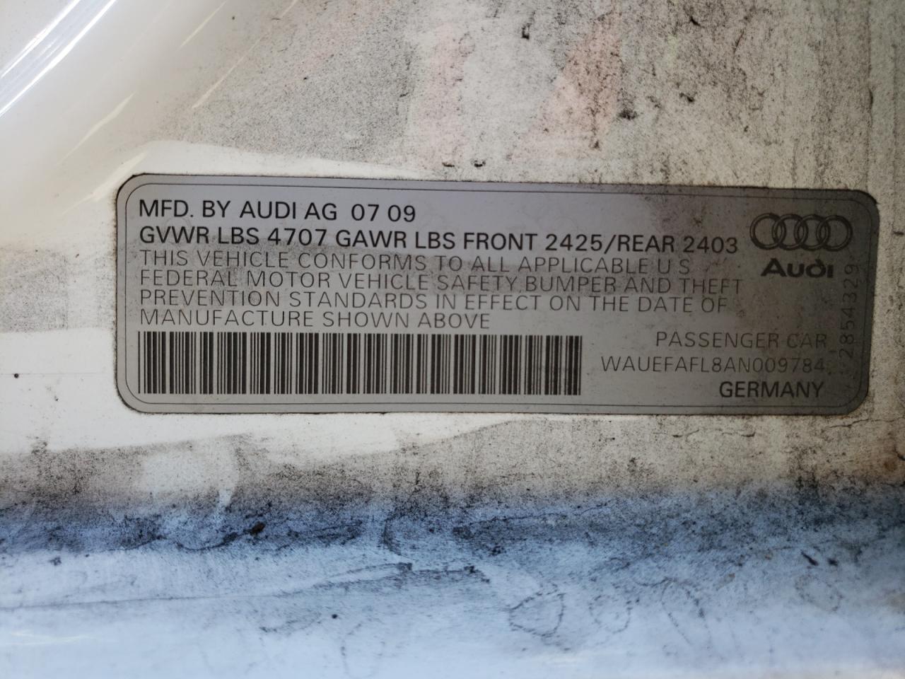 Photo 10 from auction – 2010 AUDI A4 PREMIUM with VIN WAUEFAFL8AN009784
