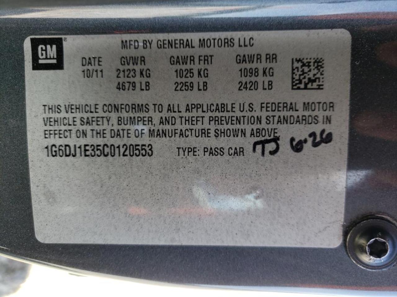 Photo 10 from auction – 2012 CADILLAC CTS PERFOR with VIN 1G6DJ1E35C0120553