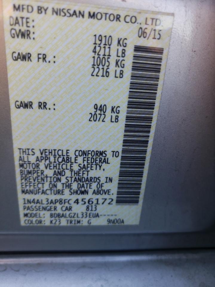 Photo 10 from auction – 2015 NISSAN ALTIMA 2.5 with VIN 1N4AL3AP8FC456172