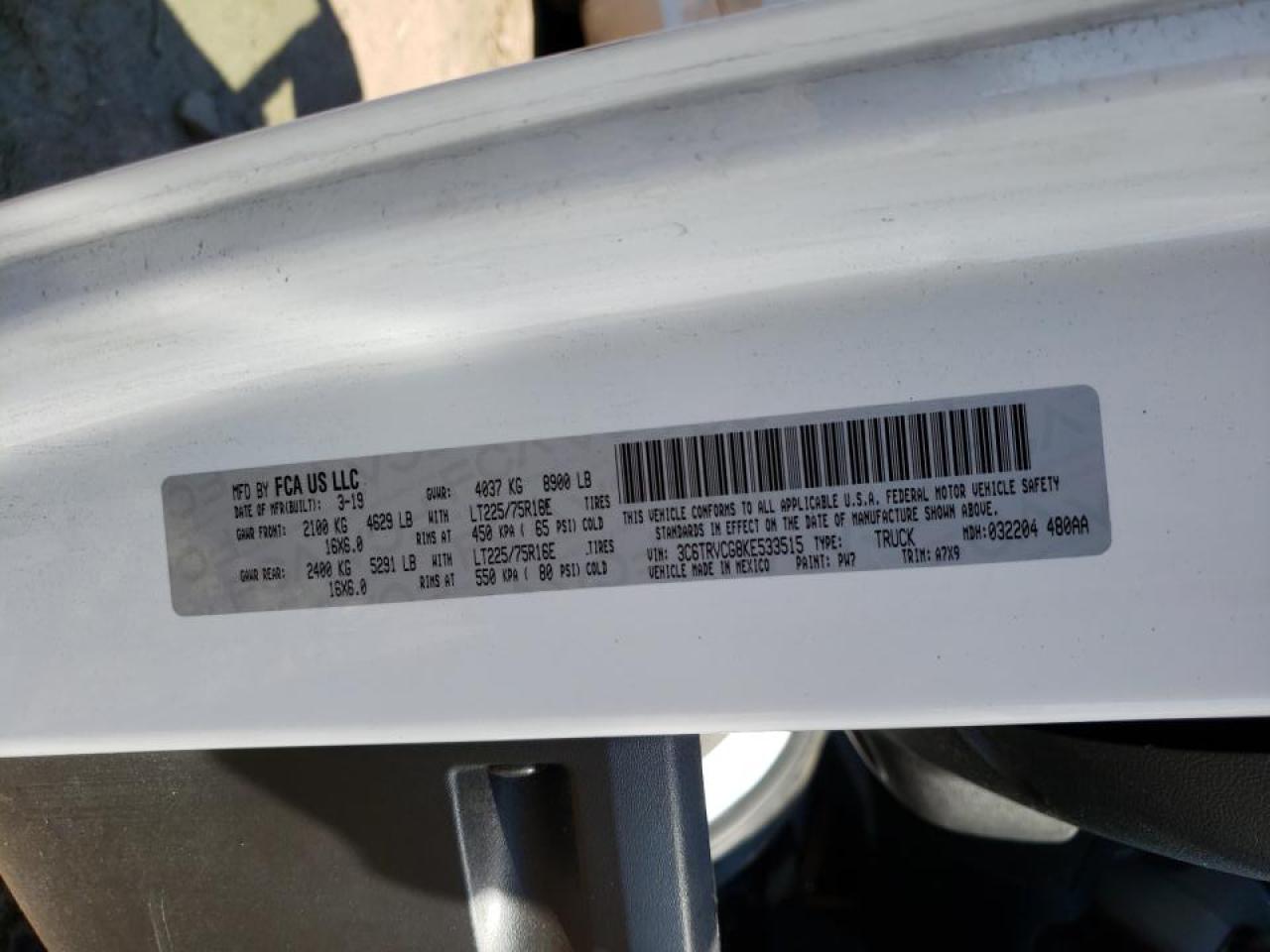 Photo 10 from auction – 2019 RAM PROMASTER with VIN 3C6TRVCG8KE533515
