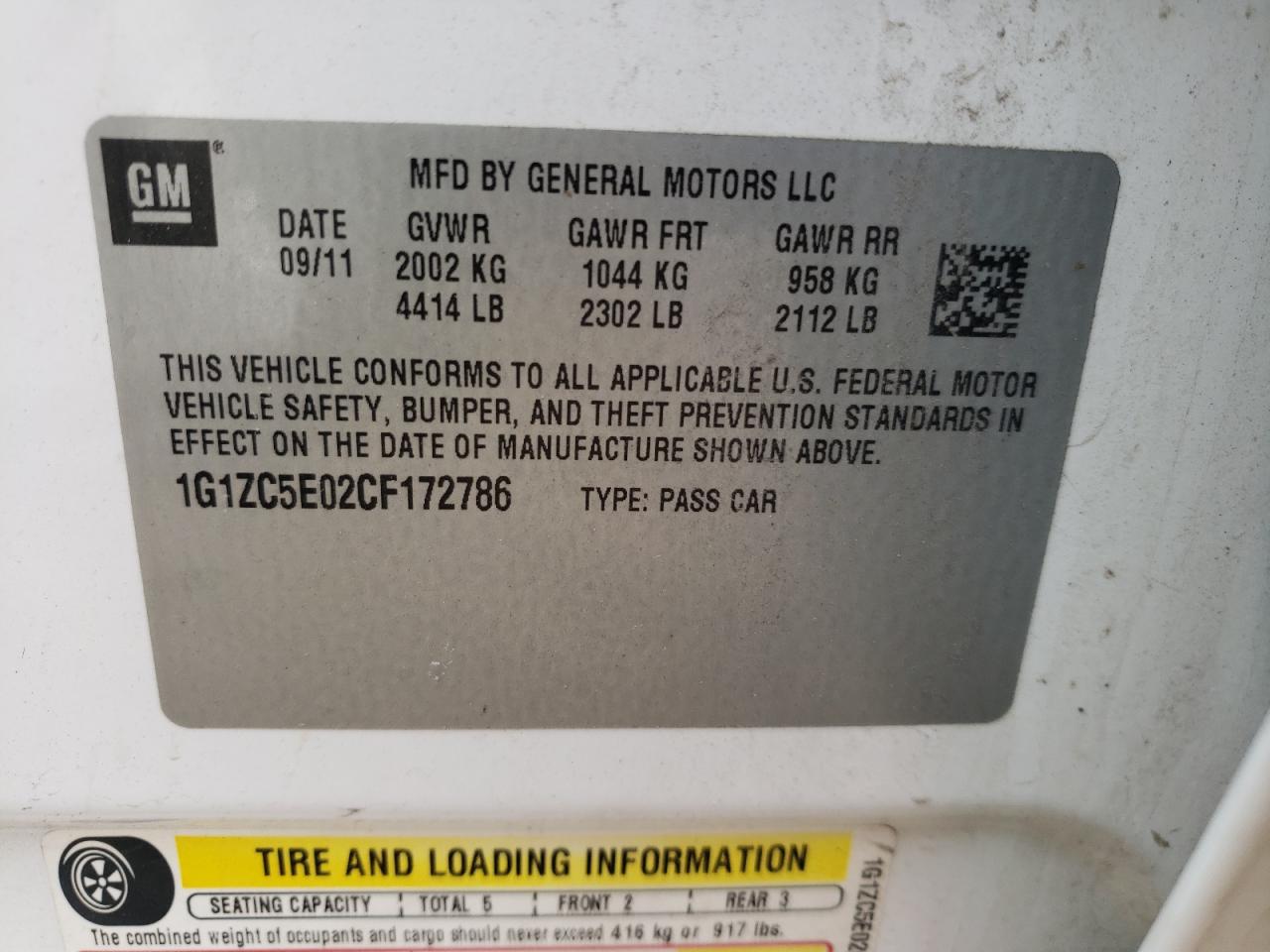 Photo 10 from auction – 2012 CHEVROLET MALIBU 1LT with VIN 1G1ZC5E02CF172786