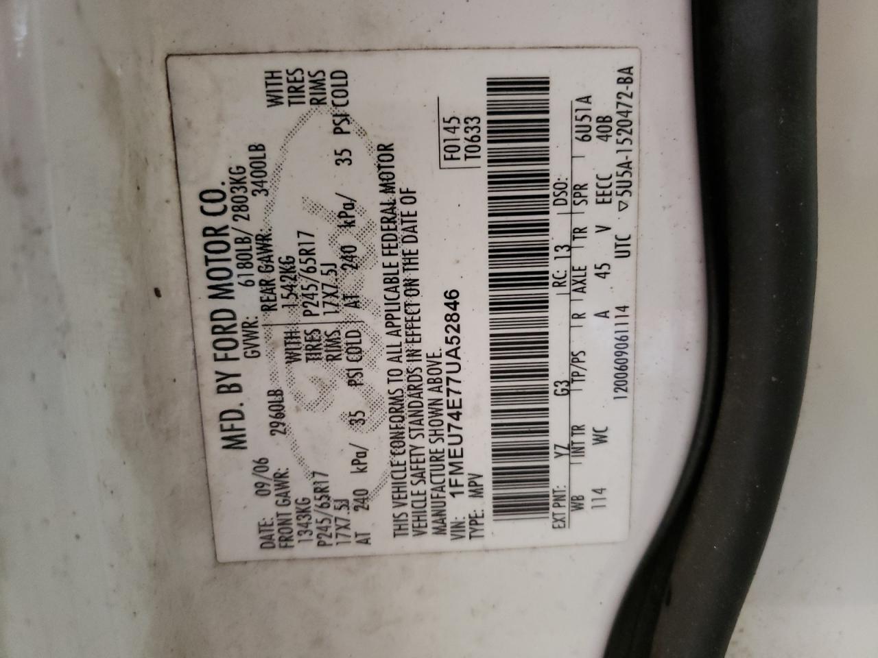 Photo 10 from auction – 2007 FORD EXPLORER with VIN 1FMEU74E77UA52846
