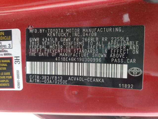 Photo 10 from auction – 2009 TOYOTA CAMRY BASE with VIN 4T1BE46K19U300996