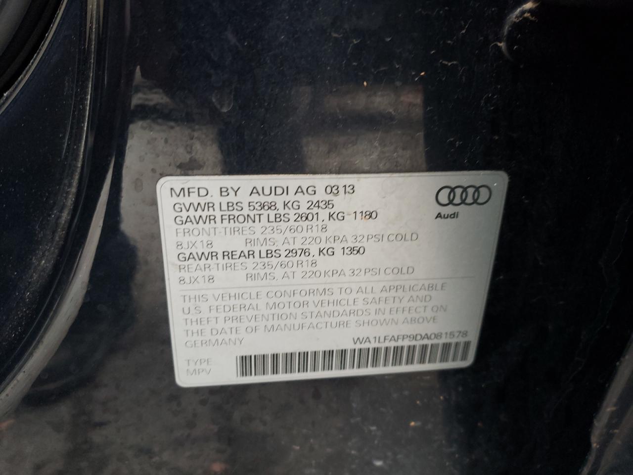 Photo 10 from auction – 2013 AUDI Q5 PREMIUM with VIN WA1LFAFP9DA081578