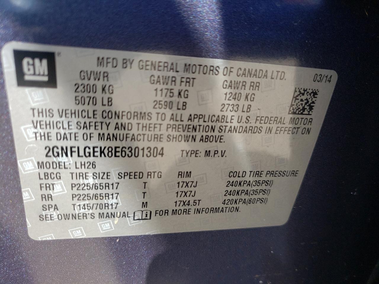 Photo 10 from auction – 2014 CHEVROLET EQUINOX LT with VIN 2GNFLGEK8E6301304