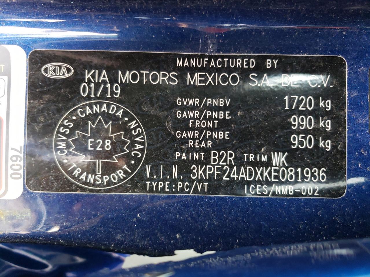Photo 10 from auction – 2019 KIA FORTE FE with VIN 3KPF24ADXKE081936