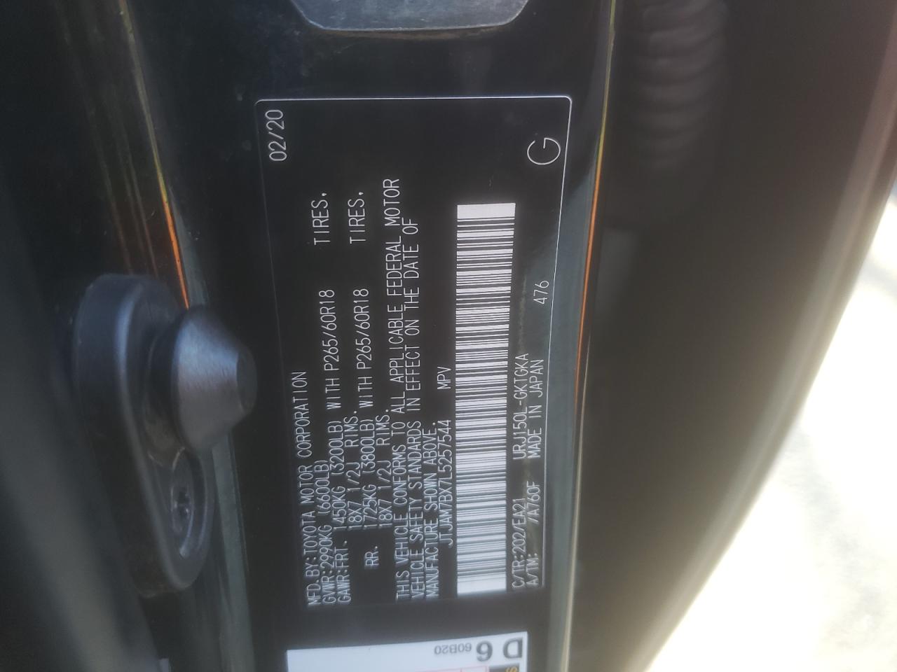 Photo 10 from auction – 2020 LEXUS GX 460 PRE with VIN JTJAM7BX7L5257544
