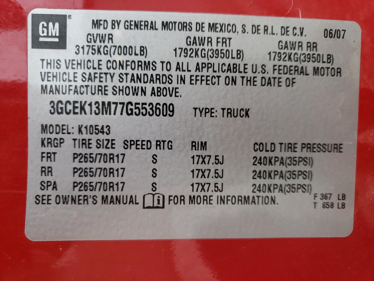Photo 10 from auction – 2007 CHEVROLET SILVERADO with VIN 3GCEK13M77G553609