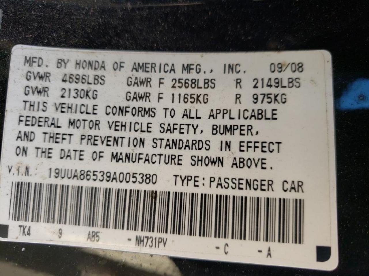 Photo 10 from auction – 2009 ACURA TL with VIN 19UUA86539A005380