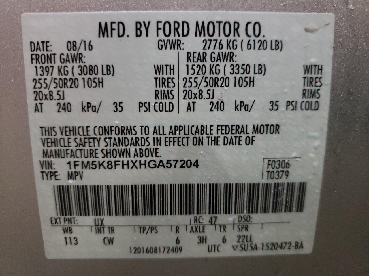 Photo 10 from auction – 2017 FORD EXPLORER L with VIN 1FM5K8FHXHGA57204