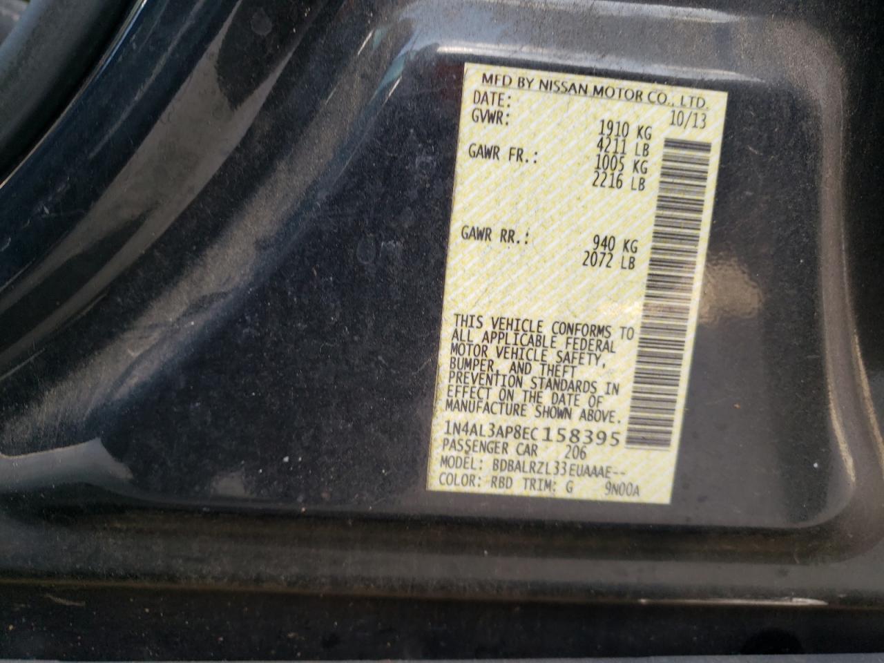 Photo 10 from auction – 2014 NISSAN ALTIMA 2.5 with VIN 1N4AL3AP8EC158395