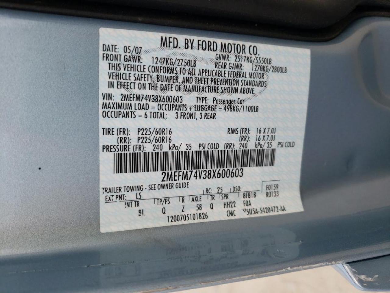 Photo 10 from auction – 2008 MERCURY GRAND MARQ with VIN 2MEFM74V38X600603