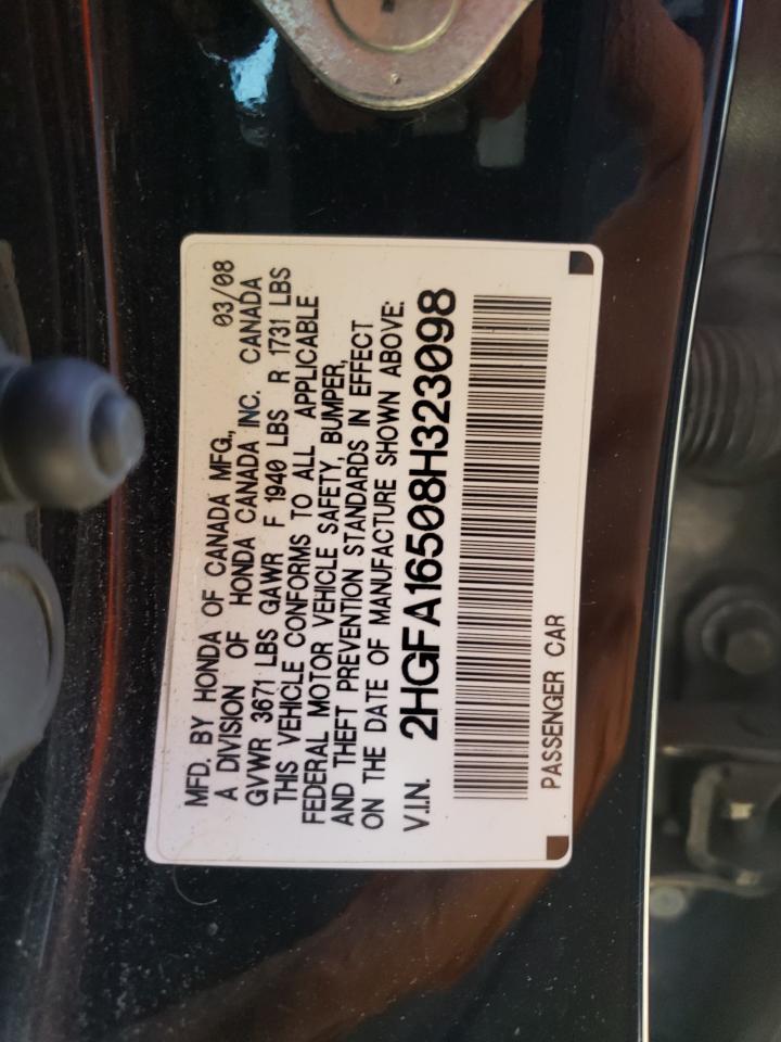 Photo 10 from auction – 2008 HONDA CIVIC LX with VIN 2HGFA16508H323098