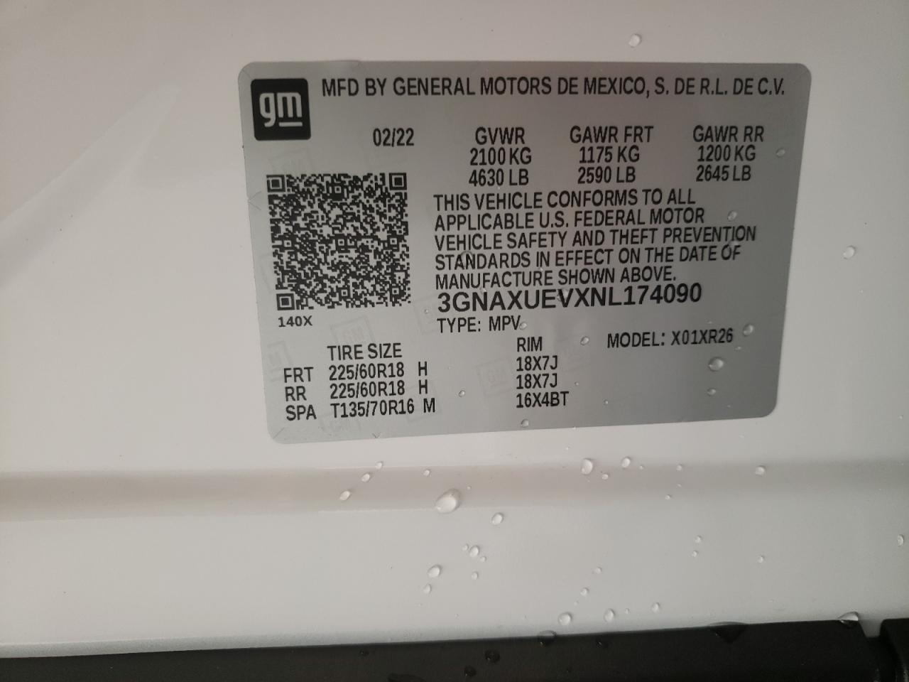 Photo 10 from auction – 2022 CHEVROLET EQUINOX LT with VIN 3GNAXUEVXNL174090
