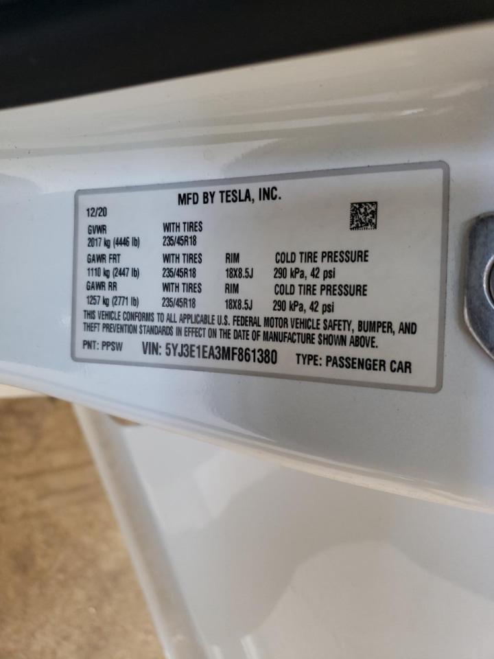 Photo 10 from auction – 2021 TESLA MODEL 3 with VIN 5YJ3E1EA3MF861380