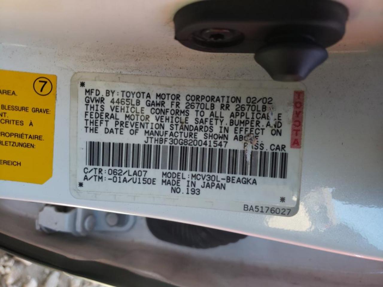 Photo 10 from auction – 2002 LEXUS ES 300 with VIN JTHBF30G820041547