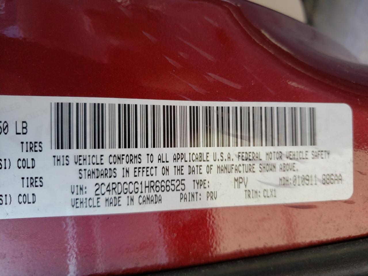 Photo 10 from auction – 2017 DODGE GRAND CARA with VIN 2C4RDGCG1HR666525