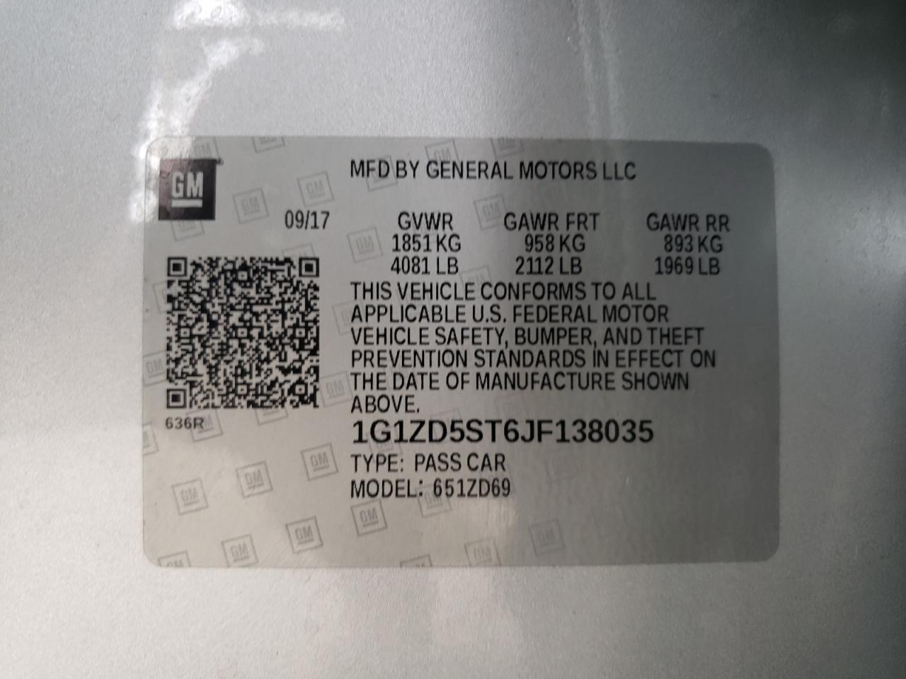 Photo 10 from auction – 2018 CHEVROLET MALIBU LT with VIN 1G1ZD5ST6JF138035