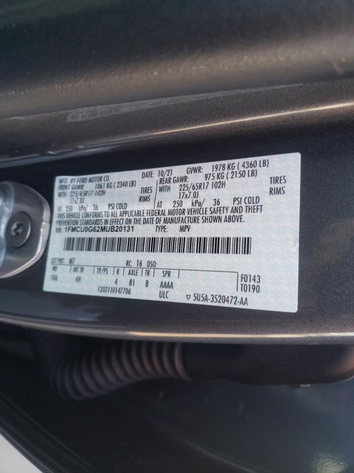 Photo 10 from auction – 2021 FORD ESCAPE SE with VIN 1FMCU0G62MUB20131
