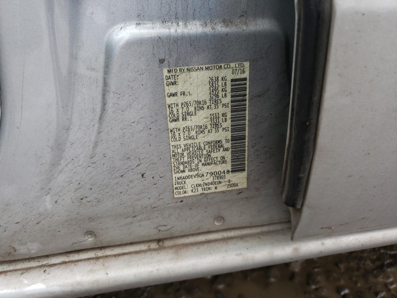 Photo 10 from auction – 2016 NISSAN FRONTIER S with VIN 1N6AD0EV9GN790048