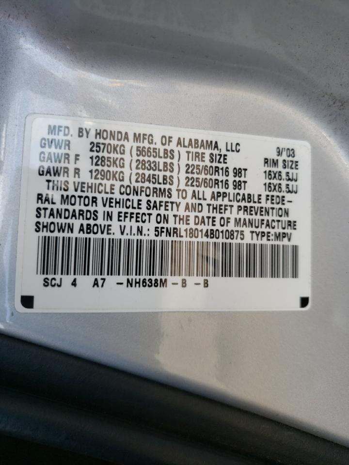 Photo 10 from auction – 2004 HONDA ODYSSEY EX with VIN 5FNRL18014B010875