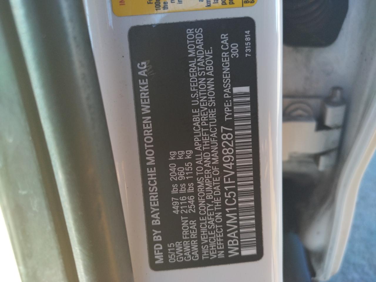 Photo 10 from auction – 2015 BMW X1 SDRIVE2 with VIN WBAVM1C51FV498287