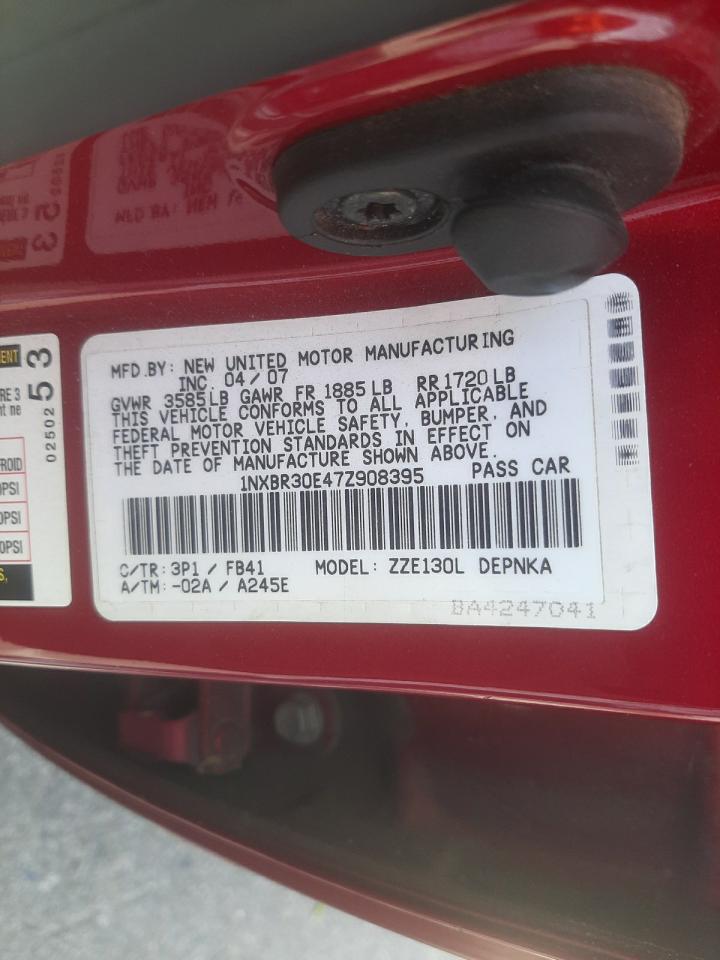 Photo 10 from auction – 2007 TOYOTA COROLLA with VIN 1NXBR30E47Z908395