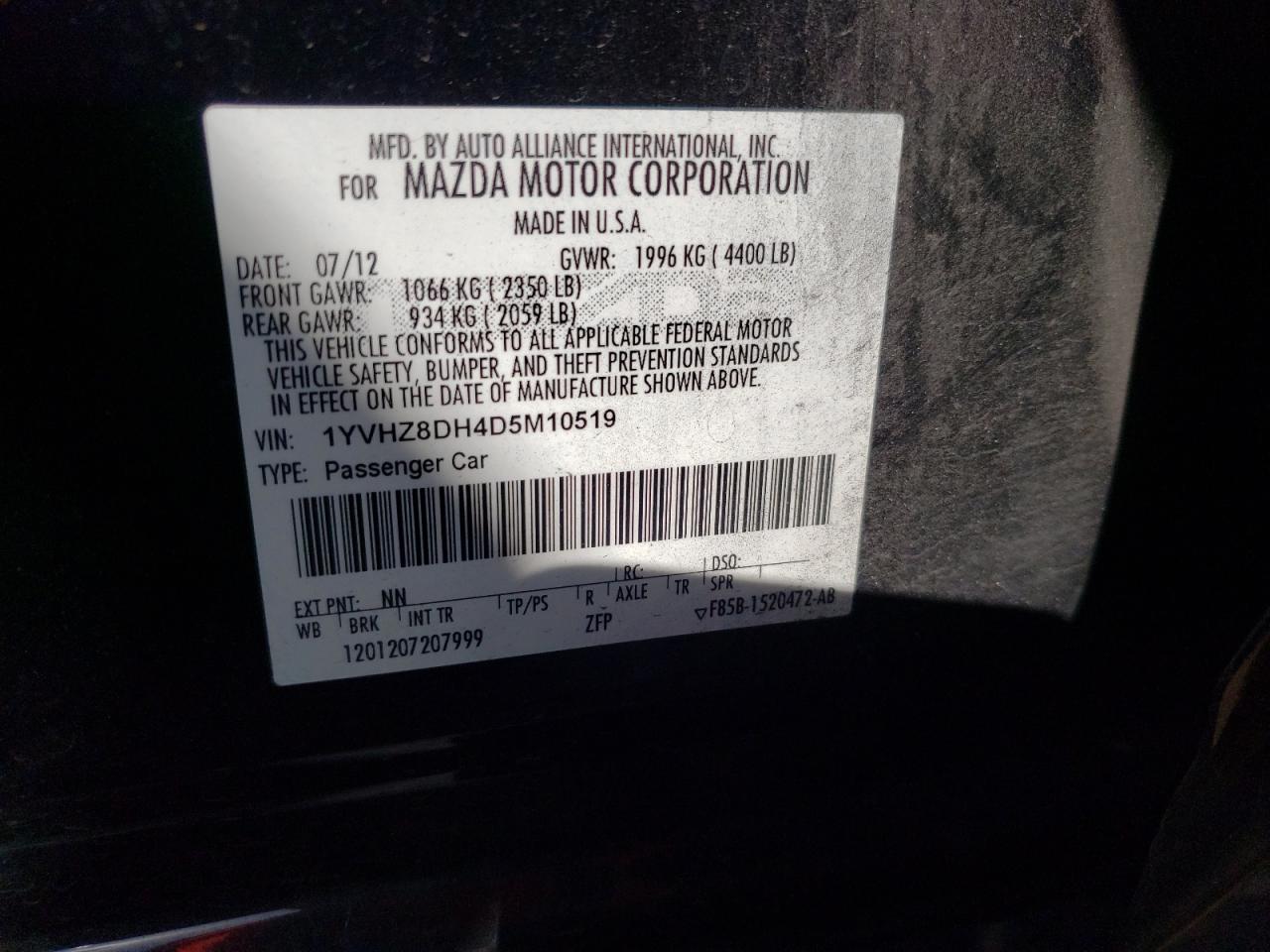 Photo 10 from auction – 2013 MAZDA 6 TOURING with VIN 1YVHZ8DH4D5M10519