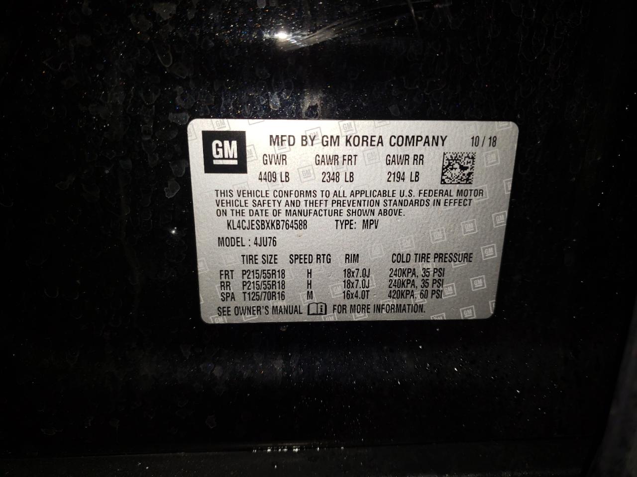 Photo 10 from auction – 2019 BUICK ENCORE PRE with VIN KL4CJESBXKB764588