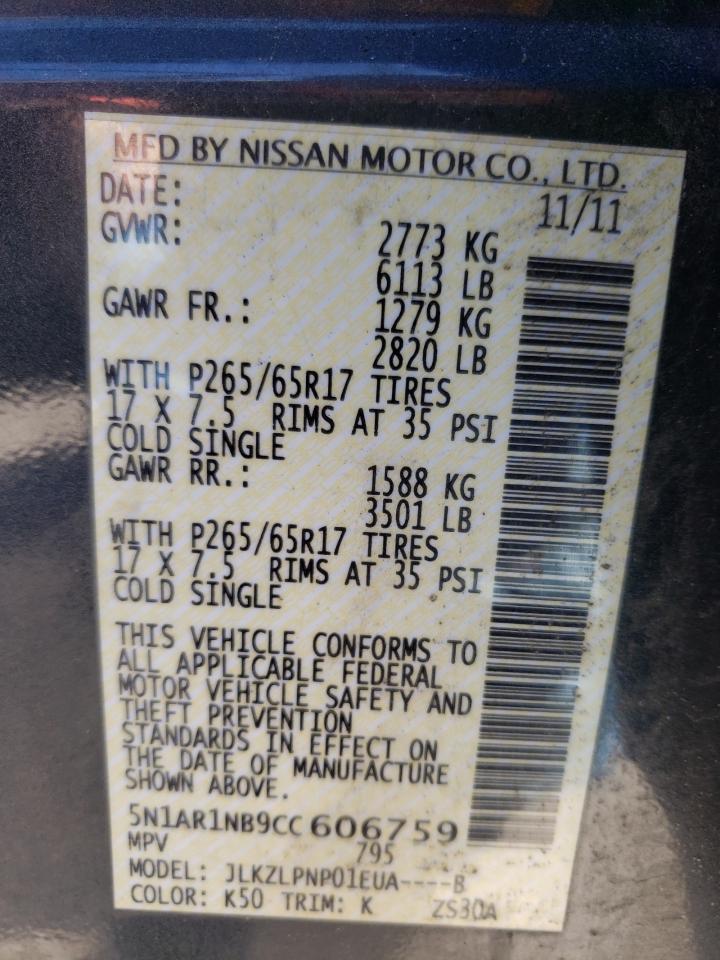 Photo 10 from auction – 2012 NISSAN PATHFINDER with VIN 5N1AR1NB9CC606759