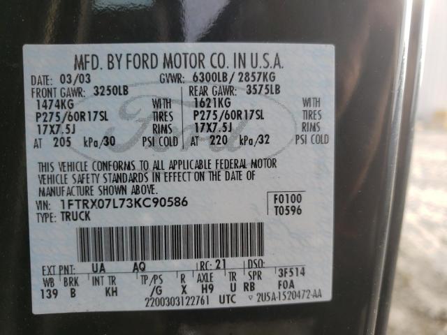 Photo 10 from auction – 2003 FORD F150 with VIN 1FTRX07L73KC90586