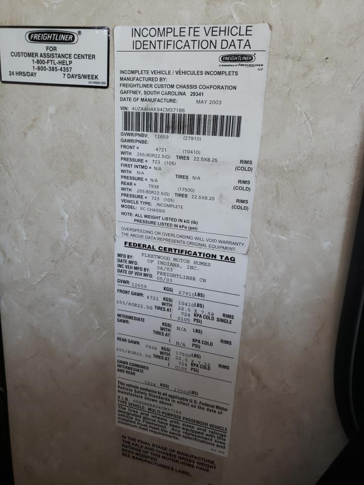 Photo 10 from auction – 2004 FREIGHTLINER CHASSIS X with VIN 4UZAAHAK94CM37186