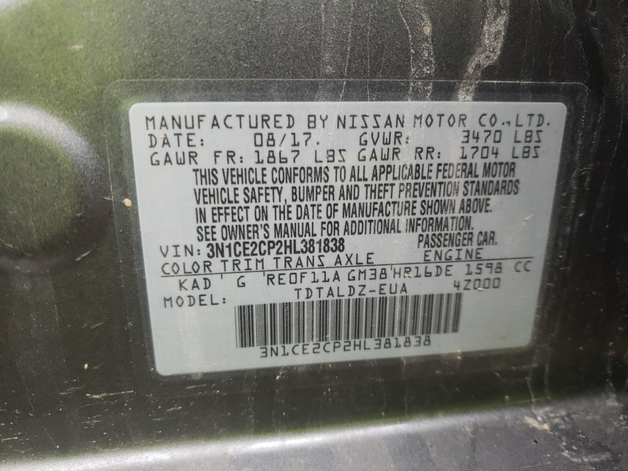 Photo 10 from auction – 2017 NISSAN VERSA NOTE with VIN 3N1CE2CP2HL381838