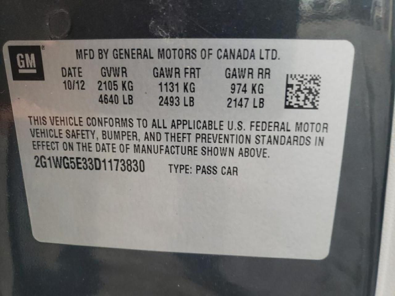 Photo 10 from auction – 2013 CHEVROLET IMPALA LT with VIN 2G1WG5E33D1173830