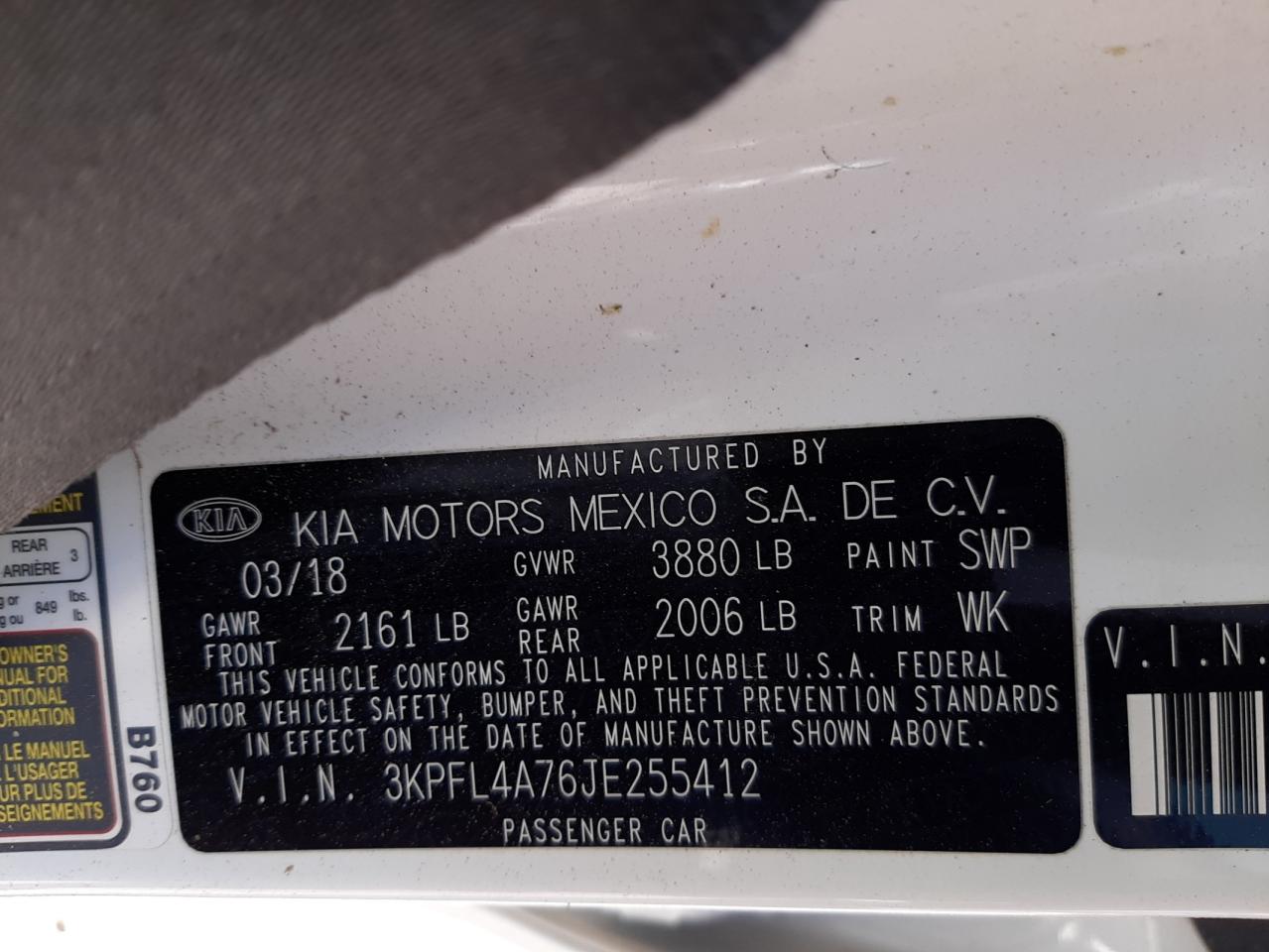 Photo 10 from auction – 2018 KIA FORTE LX with VIN 3KPFL4A76JE255412
