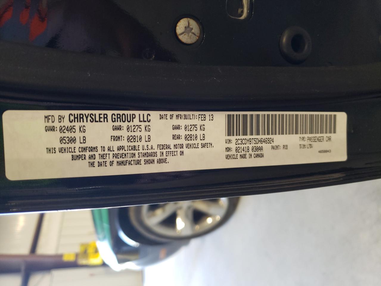 Photo 10 from auction – 2013 DODGE CHALLENGER with VIN 2C3CDYBT5DH646924