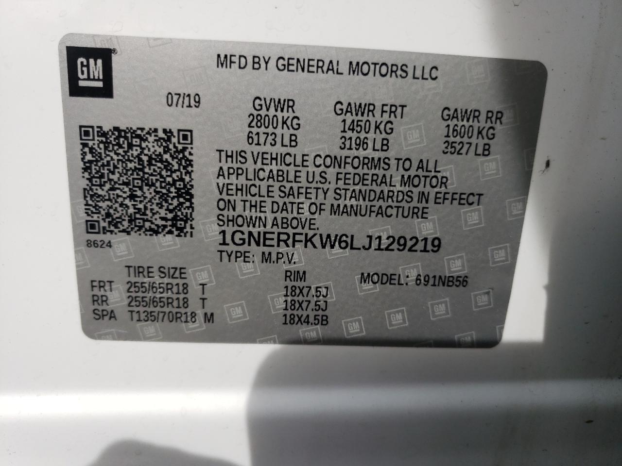 Photo 10 from auction – 2020 CHEVROLET TRAVERSE L with VIN 1GNERFKW6LJ129219