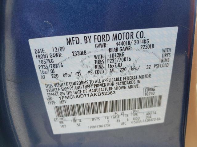 Photo 10 from auction – 2010 FORD ESCAPE with VIN 1FMCU0D71AKB52363