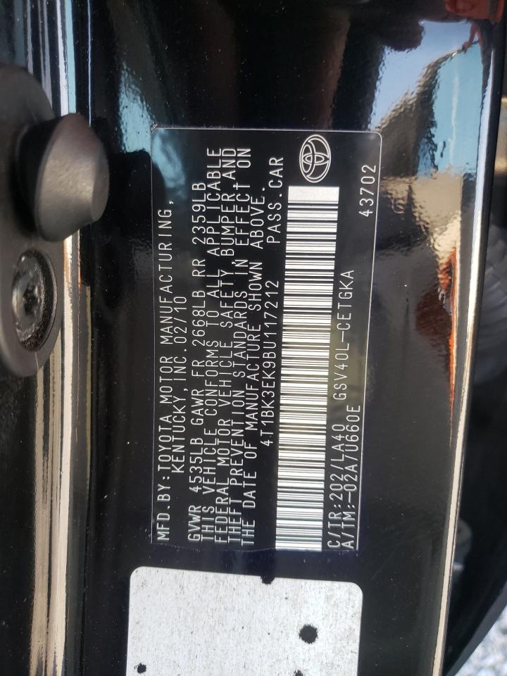 Photo 10 from auction – 2011 TOYOTA CAMRY SE with VIN 4T1BK3EK9BU117212
