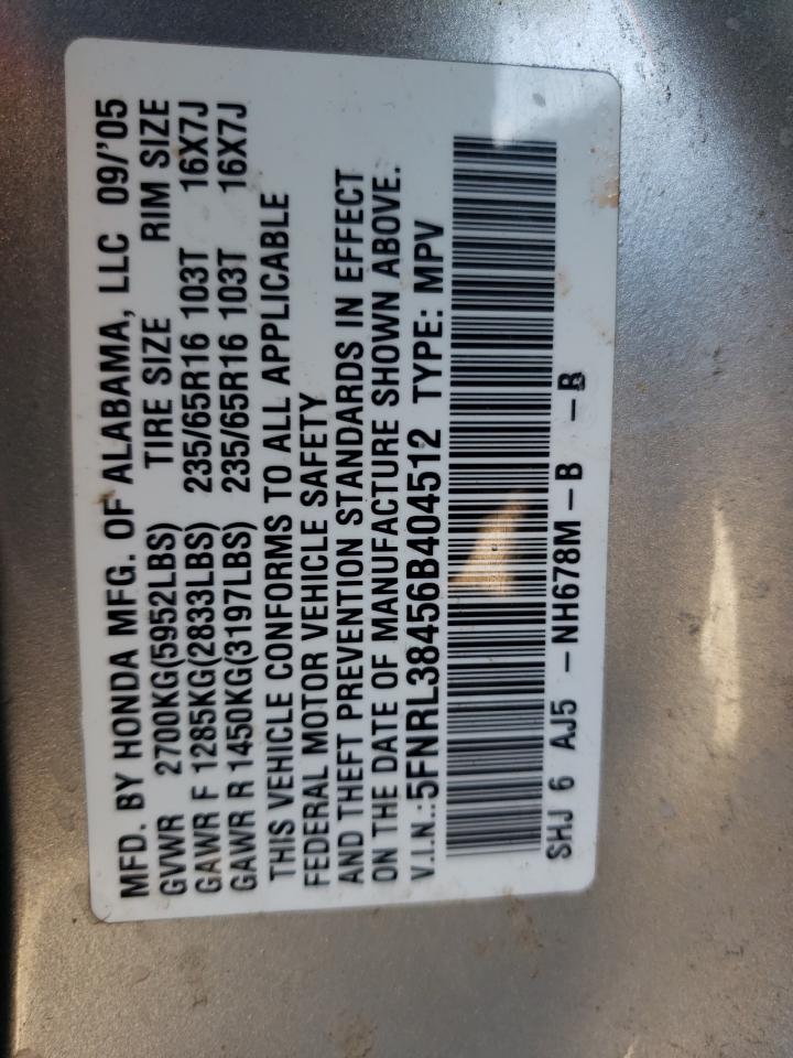 Photo 10 from auction – 2006 HONDA ODYSSEY with VIN 5FNRL38456B404512