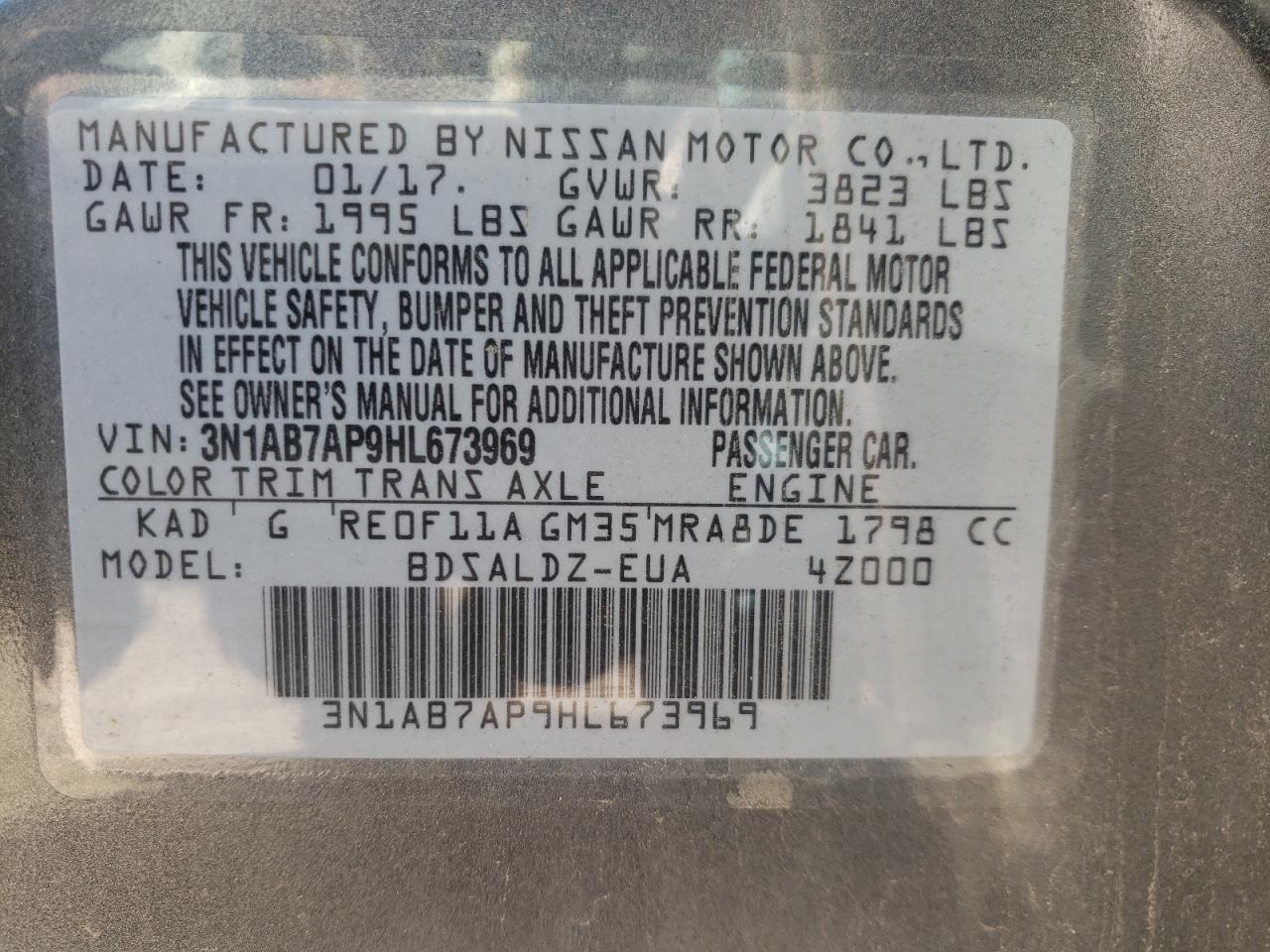 Photo 10 from auction – 2017 NISSAN SENTRA S with VIN 3N1AB7AP9HL673969