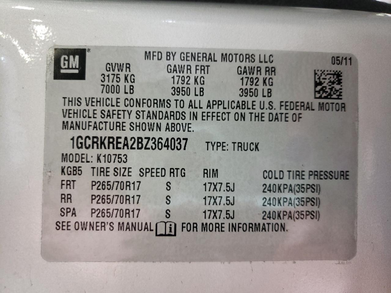 Photo 10 from auction – 2011 CHEVROLET SILVERADO with VIN 1GCRKREA2BZ364037