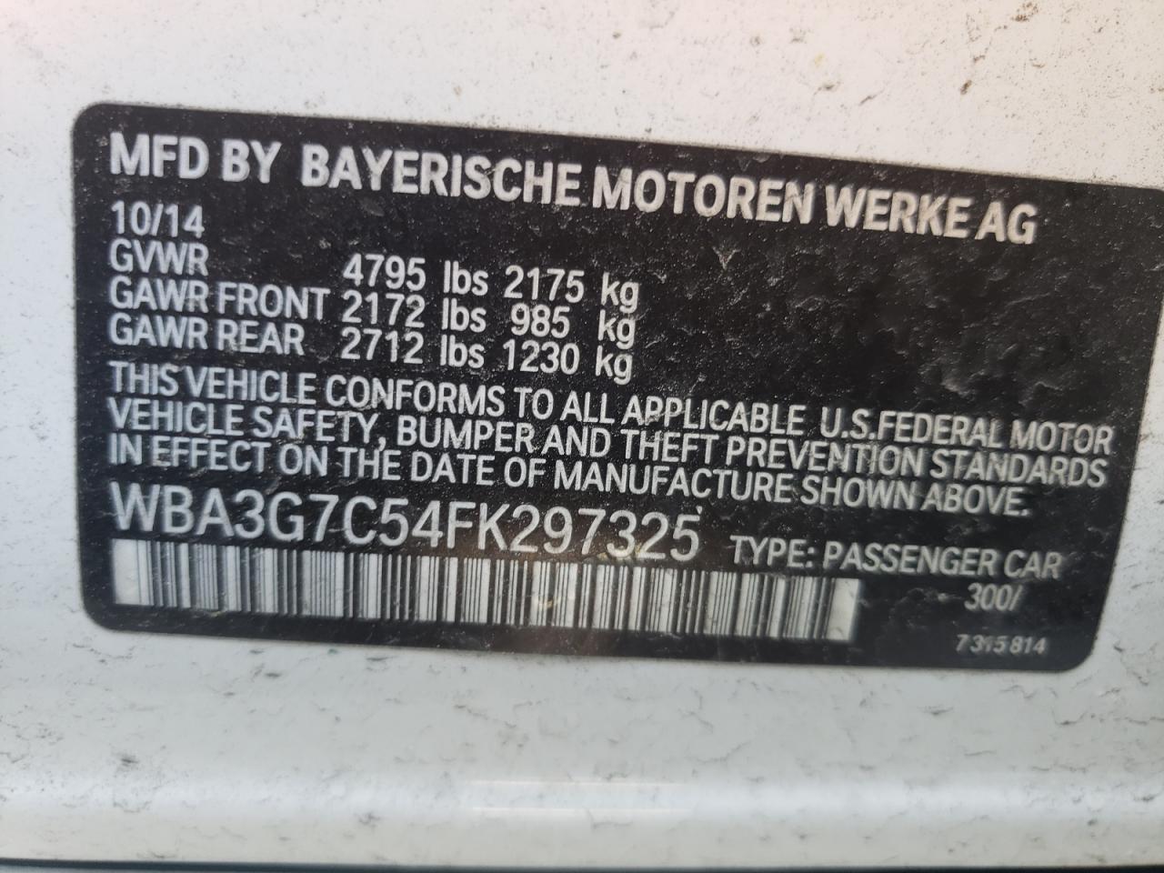 Photo 10 from auction – 2015 BMW 328 XI with VIN WBA3G7C54FK297325