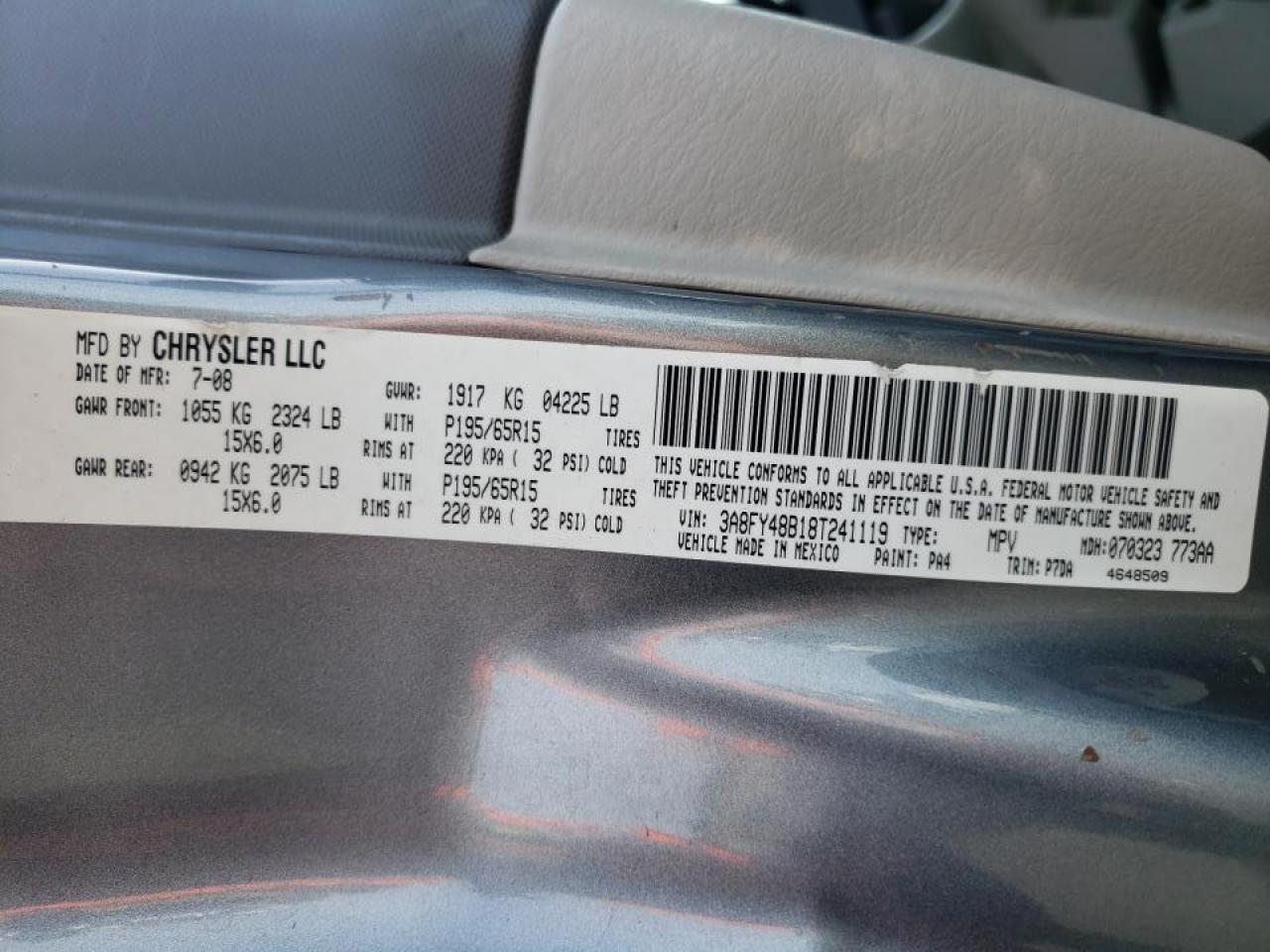 Photo 10 from auction – 2008 CHRYSLER PT CRUISER with VIN 3A8FY48B18T241119
