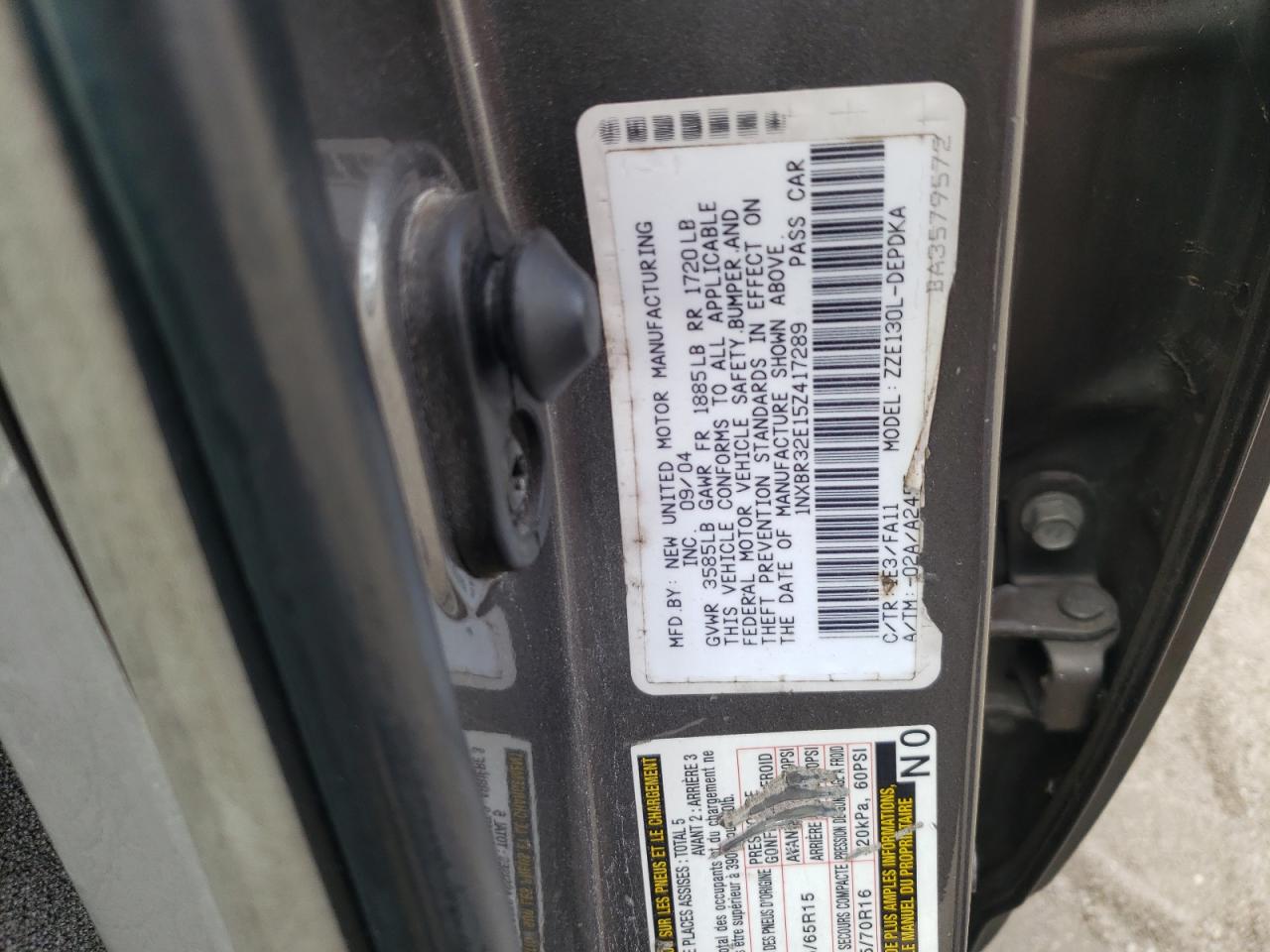 Photo 10 from auction – 2005 TOYOTA COROLLA CE with VIN 1NXBR32E15Z417289