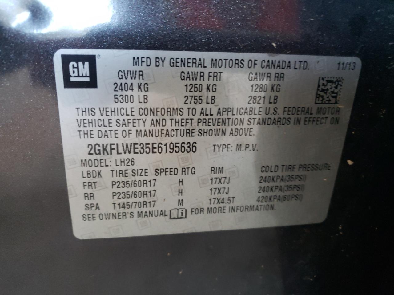 Photo 10 from auction – 2014 GMC TERRAIN SL with VIN 2GKFLWE35E6195636