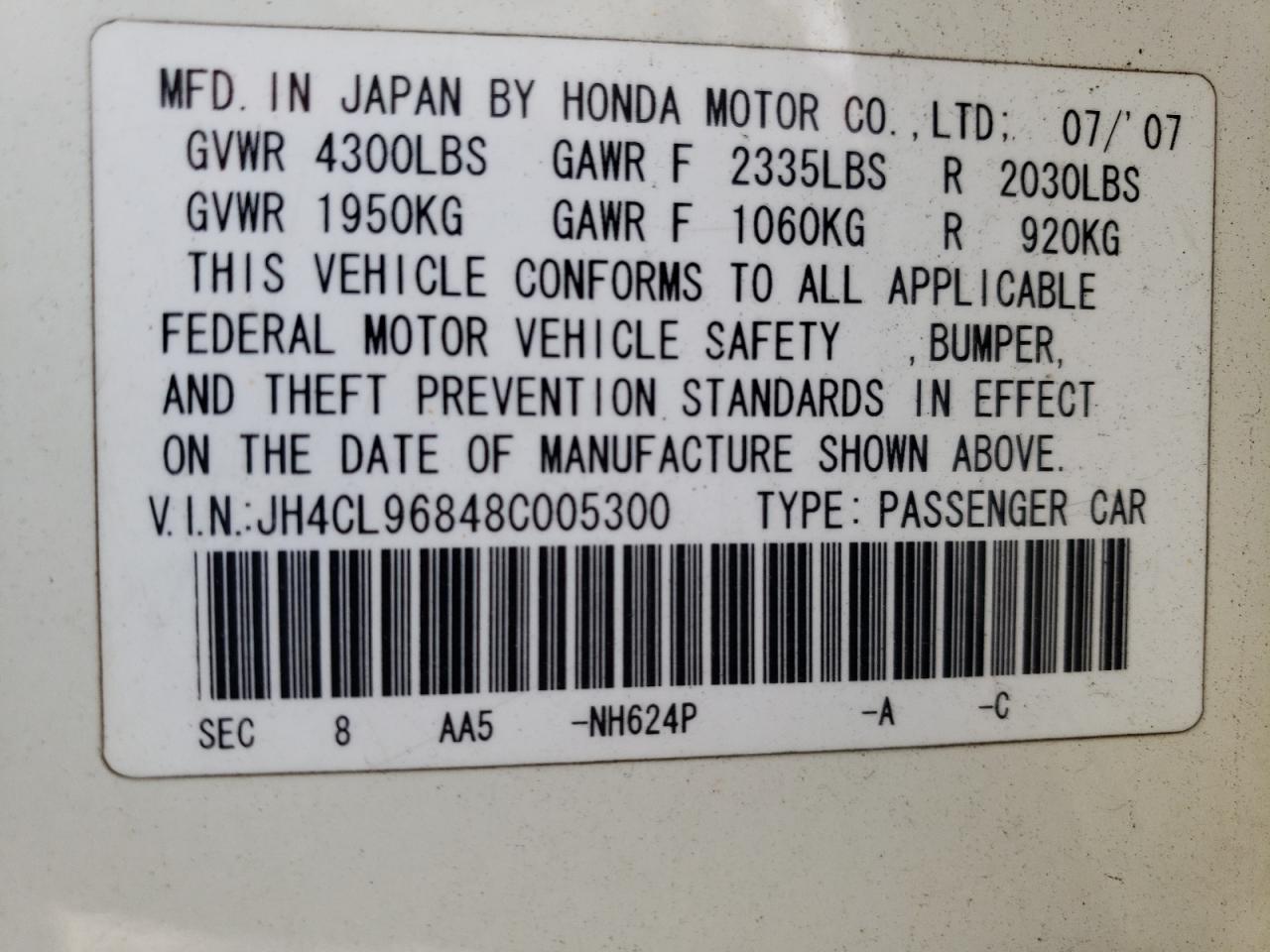 Photo 10 from auction – 2008 ACURA TSX with VIN JH4CL96848C005300