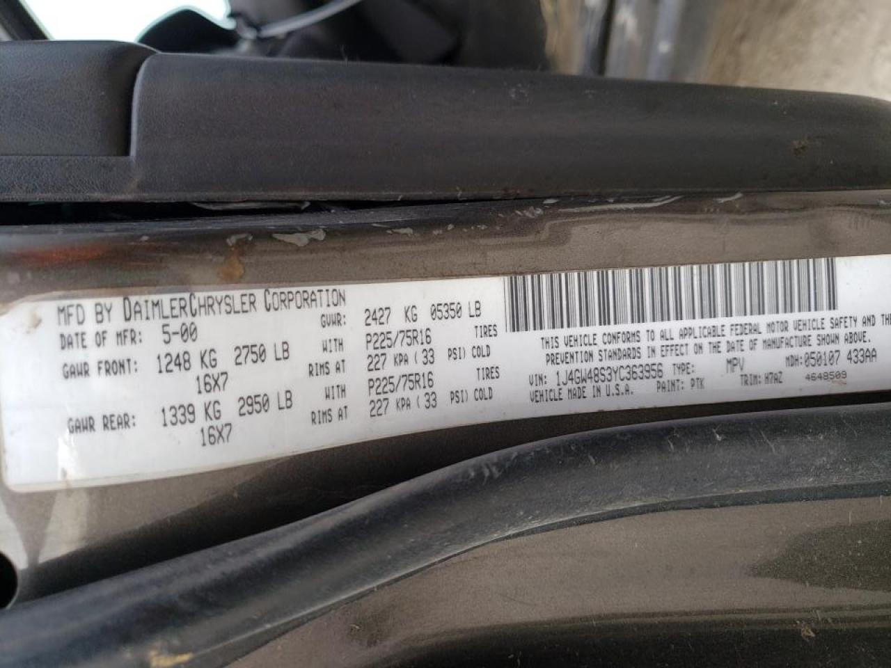 Photo 10 from auction – 2000 JEEP GRAND CHER with VIN 1J4GW48S3YC363956