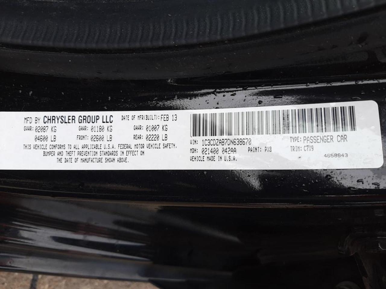 Photo 10 from auction – 2013 DODGE AVENGER SE with VIN 1C3CDZAB7DN638670